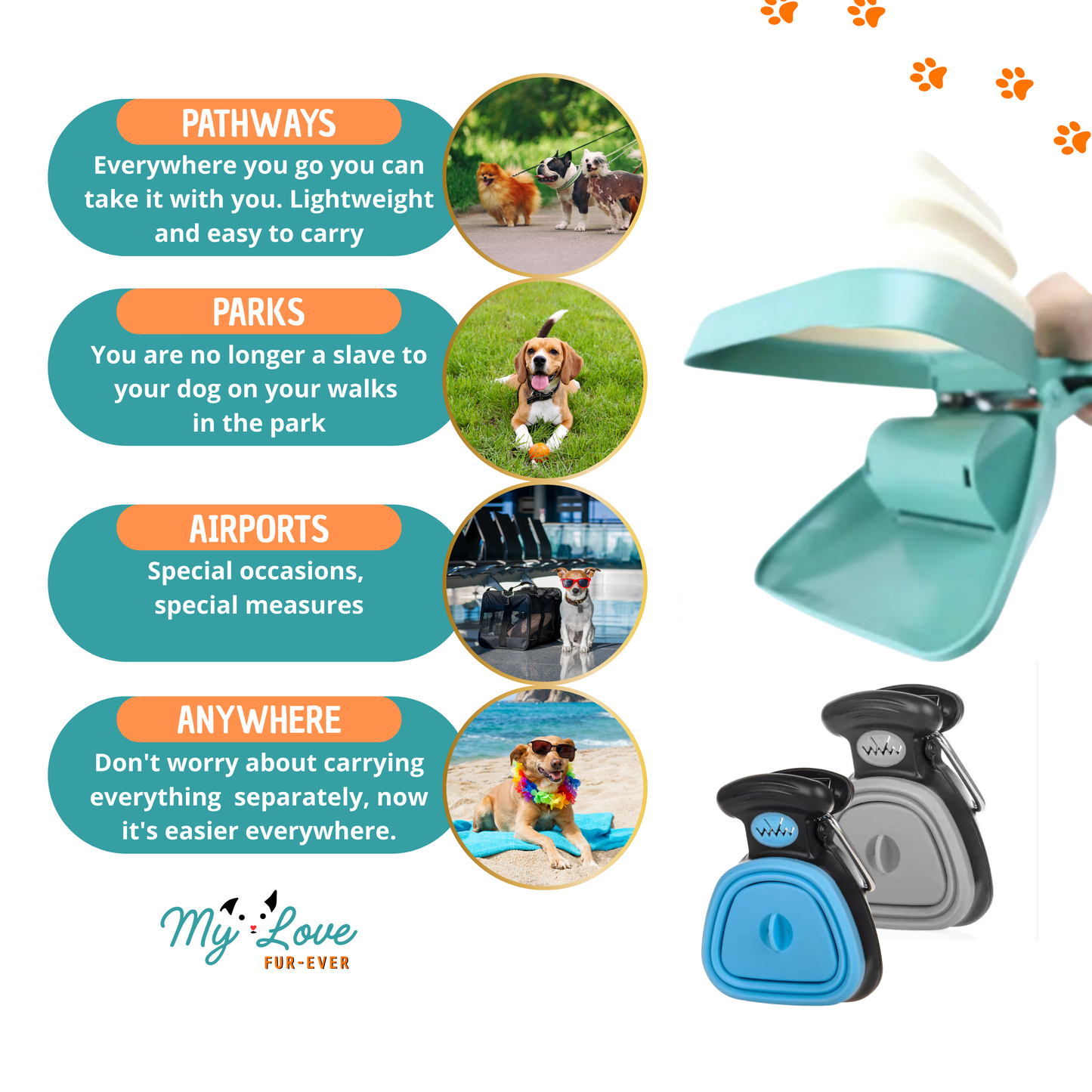 Dog Pooper Scooper Poo Paw Foldable + 1 Roll Decomposable Bags