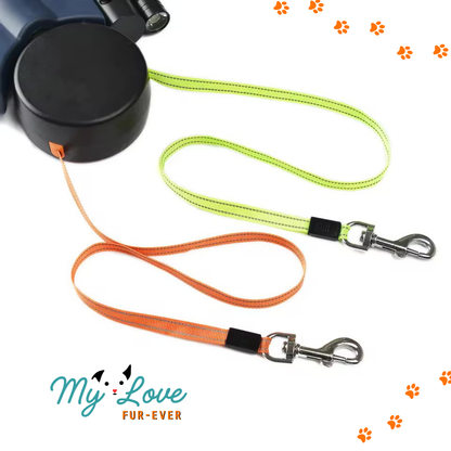 GlowWalk Duo™ – Retractable Dual Dog Leash with 360° Swivel & LED Light