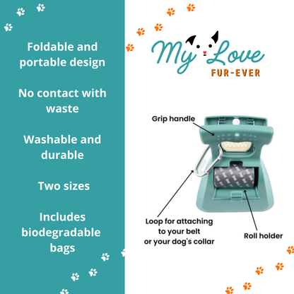 Dog Pooper Scooper Poo Paw Foldable + 1 Roll Decomposable Bags