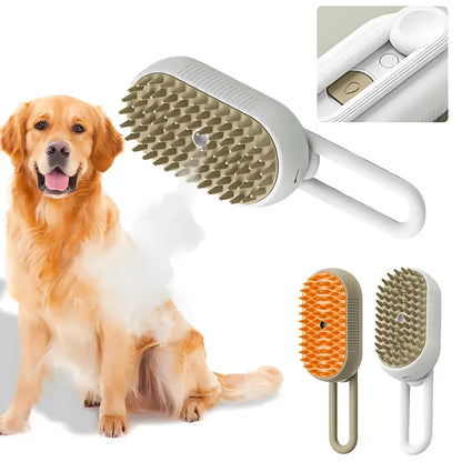 SteamPaws™ Groom & Massage Brush – Anti-Fly Hair, USB Powered